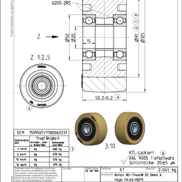 195157 Wicke MHE Stabilisation Castor Wheel VG 125/ 50- 91/5K-S 6205-2RS NL:50