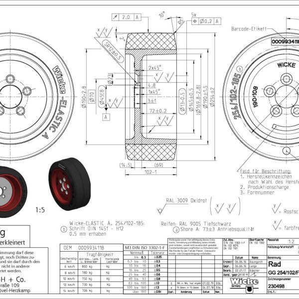 Wheel GG 254/102-190/FL-S AS:5/ 70/45E8 D:13